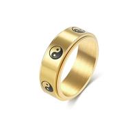 Musihy Anillo giratorio clásico de acero inoxidable de 8 mm de ancho con patrón de Tai Chi para hombre, dorado, talla X 1/2