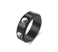 Musihy Anillo giratorio clásico de acero inoxidable de 8 mm de ancho con patrón de tai chi para hombre, color negro, talla N 1/2