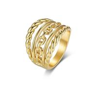 Musihy Anillo hueco de acero inoxidable de 18 mm de ancho, cuerda trenzada y cadena multicapa para hombres y mujeres, dorado, talla L 1/2