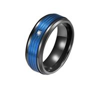 Musihy - Anillo para hombre, color azul marino, 8 mm, klassischer Ring mit gestreiften Rillen und einzelner CZ de acero inoxidable, talla 64