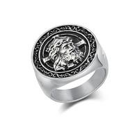 Musihy Anillo vintage de acero inoxidable para hombre, 23 mm de ancho, con cruz de Jesús, plateado, talla Z 1/2