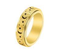Musihy Anillos de alivio del estrés para la ansiedad, anillo giratorio de acero inoxidable esmerilado con patrón de luna y estrella hueca de 6 mm, Sin piedras preciosas