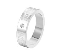 Musihy Anillos de compromiso para hombres, mujeres, hombres y mujeres, anillo de compromiso plano de acero inoxidable con amor eterno y circonita cúbica, 5 mm, Zirconia cúbica