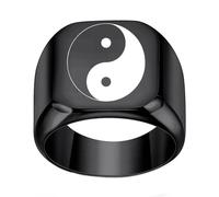 Musihy Anillos de promesa para él/ella, anillo de acero inoxidable de 18 mm de ancho con patrón de Tai Chi Yin Yang, No es una piedra preciosa