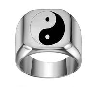 Musihy Anillos de promesa para él/ella, anillo de acero inoxidable de 18 mm de ancho con patrón de Tai Chi Yin Yang, No es una piedra preciosa
