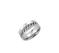 Musihy Anillos de promesa para hombres y mujeres, anillo clásico de acero inoxidable pulido de 8 mm con cadena giratoria y números romanos grabados, No es una piedra preciosa