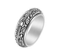 Musihy Anillos giratorios para la ansiedad, anillo giratorio de acero inoxidable con patrón de flores en relieve, 8 mm, Sin piedras preciosas