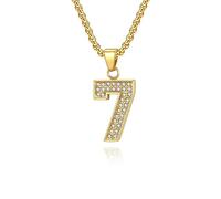 Musihy Collar con colgante de acero inoxidable 24 con circonita cúbica brillante número 7 para hombre, oro