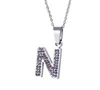 Musihy Collar con colgante de letra N de circonita cúbica de acero inoxidable para mujer, 45 cm de longitud, collar de plata