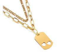Musihy Collar con colgante de placa de perro de doble capa de acero inoxidable para mujer con corazón hueco de 50 cm, collar para mujer, No es una piedra preciosa