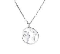 Musihy Collar de clavícula de acero inoxidable de 1 mm con colgante de mapa del mundo, 44 cm de longitud, collar para mujer, No es una piedra preciosa