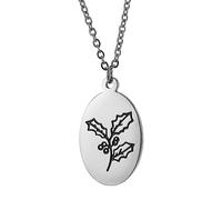 Musihy Collares de cadena para mujer, placa de perro ovalada de acero inoxidable con patrón de flores, collar con colgante de 45 cm, collar para mujer, No es una piedra preciosa