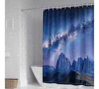Musihy Cortina de baño de tela de poliéster azul cielo estrellado de montaña cortina de ducha con ganchos de metal y plástico, 180 x 200 cm