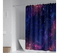 Musihy Cortina de baño de tela de poliéster, color morado y azul oscuro, con forma de mariposa, con ganchos de metal y plástico, 90 x 180 cm
