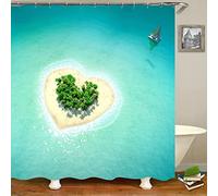 Musihy Cortina de baño de tela, poliéster multicolor, isla y mar con forma de corazón, cortina de ducha para baño, 150 x 200 cm