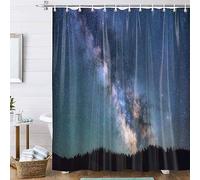 Musihy Cortina de ducha de 120 cm, poliéster multicolor, cielo nocturno estrellado del árbol de la montaña, cortinas de ducha de tela con ganchos, 120 x 180 cm