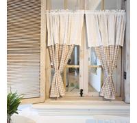 Musihy Cortina pequeña para ventana de baño, 2 cortinas opacas cortas con bolsillo para barra para cámper y baño/cocina, doble capa con patrón de celosía, beige caqui, 115 x 75 cm