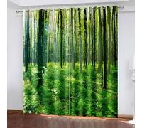 Musihy Cortinas de dormitorio, 101 x 160 cm, árboles y sol, paisaje, reducción de luz, aislamiento térmico, paneles con ojales para sala de estar, color verde