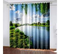 Musihy Cortinas de habitación para dormitorio, estéticas, 101,6 x 213,3 cm, diseño de lagos y árboles, cortinas térmicas con ojales, cortinas con ojales en la parte superior, cortina y cortinas para