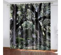 Musihy Cortinas de ventana para sala de estar, 101 x 213 cm, árboles y piedras, aislamiento térmico, ahorro de energía, cortinas de tratamiento de ventanas, color gris y verde