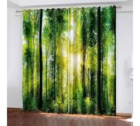 Musihy Cortinas de ventana para sala de estar, 101 x 244 cm, árboles y paisaje soleado, elegantes tratamientos de ventana con filtro de luz para dormitorio/sala de estar, color verde