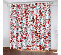 Musihy Cortinas estéticas para habitación de dormitorio, 101 x 160 cm, flores rojas y hojas, cortinas de oscurecimiento para ventana de sala de estar, color rojo y verde