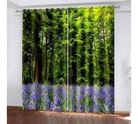 Musihy Cortinas opacas con aislamiento térmico para dormitorio, 101 x 183 cm, diseño de árboles y campo de lavanda, con ojales, color verde y morado