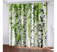 Musihy Cortinas opacas con ojales, 101 x 213 cm, diseño de árboles, térmicas, ahorro de energía, para dormitorio y sala de estar, color verde y blanco
