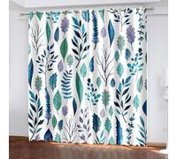 Musihy Cortinas opacas de estilo rústico de 40 x 84 pulgadas, patrón botánico de hojas, 2 paneles, cortina de granja para dormitorio, azul, verde y morado
