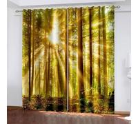 Musihy Cortinas opacas estilo casa de campo, 101 x 213 cm, diseño de árboles y sol, cortinas térmicas con ojales para ventanas, 2 paneles, marrón y verde