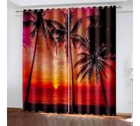 Musihy Cortinas opacas para dormitorio, 101 x 213 cm, diseño de árboles de coco, puesta de sol, paisaje, cortinas con ojales para dormitorio, paneles de cortina de ventana con aislamiento térmico