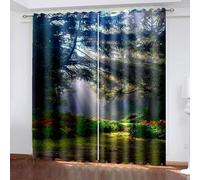 Musihy Cortinas opacas para sala de estar, 101 x 213 cm, árboles y sol, paisaje, reducción de luz, aislamiento térmico, paneles con ojales para sala de estar, color verde