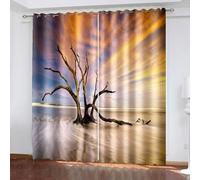 Musihy Cortinas opacas para sala de estar, 101 x 213 cm, atardecer, mar y troncos de árboles, elegantes tratamientos de ventana con filtro de luz para dormitorio/sala de estar, amarillo, azul y marrón