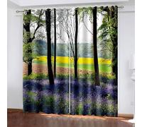 Musihy Cortinas opacas térmicas, 101 x 183 cm, árboles y campos de flores, elegantes tratamientos de ventana con filtro de luz para dormitorio/sala de estar, verde, amarillo, marrón y morado