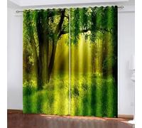 Musihy Cortinas para dormitorio, 101 x 213 cm, diseño de árboles y sol, aislamiento térmico, ahorro de energía, cortinas de tratamiento de ventanas, color verde