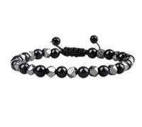 Musihy Pulsera de cuentas para hombre de 6 mm, 1 pulsera de piedra negra de 6 mm para hombres y mujeres, estilo 6, longitud ajustable de 17 a 28 cm