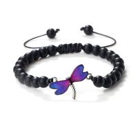 Musihy Pulseras antiestrés para la ansiedad, 1 pulsera de libélula de piedra para hombres y mujeres, longitud ajustable de 17 a 28 cm, Piedra, Piedra