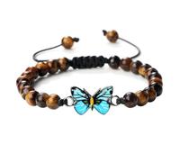 Musihy Pulseras de cuentas de piedra natural, 1 pulsera de mariposa de piedra para hombres y mujeres, longitud ajustable de 17 a 28 cm, Piedra, Piedra