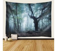 Musihy Tapiz de bosque para dormitorio, 118 x 101 pulgadas, decoración de pared con árboles de niebla para el hogar, dormitorio, sala de estar, dormitorio