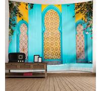 Musihy Tapiz decorativo para colgar en la pared, 94 x 87 pulgadas, estilo marroquí, azul y amarillo, decoración de pared para el hogar, dormitorio, sala de estar, dormitorio