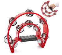 Musiin Double Row Metal Jingles Half-Moon Tambourine Versatile Percussion for Dynamic Performances(Red)