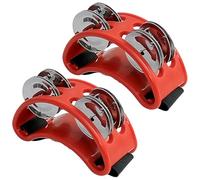 Musiin Foot Tambourine Percussion Instrument, 2 Packs Pedal with Steel Jingles, Suitable for Drum and Guitar Playing, Foot Percussion Instrument Vibrator with Adult Elastic Band (Red)