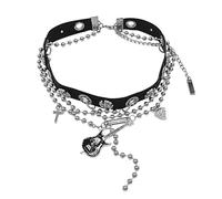 Musiin Gothic Guitar Necklace Jewelry-Goth PU Leather Choker Necklaces for Women-Guitar Heart Punk Rock Adjustable Black Collar Choker Necklaces Birthday Gifts