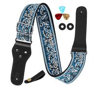 Musiin Guitar Strap Classic Style Pattern Guitar Strap Set for Bass, Electric & Acoustic Guitar (Blue)
