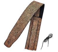 Musiin Premium Guitar Strap Classic Style Pattern Guitar Strap Set for Bass, Electric & Acoustic Guitar (Gold Leather)
