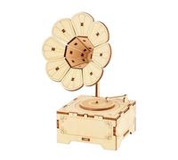 Musiin Rompecabezas de madera 3D, caja de música fonógrafo, modelo de trompeta de pétalos, caja de música de cuerda, kit de montaje de regalo de música retro (honógrafo)