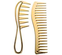 MUSISALY 2 piezas Peines de Dientes Anchos Galvanizados para Desenredar y Peinar Cabello Rizado y Húmedo Herramientas Profesionales para Barbería y Estilo Masculino Color Dorado