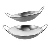 MUSISALY 2 Piezas Sartén Profunda de Acero Inoxidable para Cocinar Doble Mango, Olla Wok Redonda, Fácil de Limpiar y Uso Conveniente para Cocina Hogar
