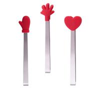 MUSISALY 3 Pinzas de Cocina Mini de Silicona y Acero Inoxidable, Diseño Creativo Mano y Corazón en Rojo, Aptas para Hielo y Azúcar, Set de 3 Unidades para Uso Familiar y Fiestas