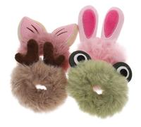 MUSISALY 4 Coleteros Esponjosos Pelo Diseño de Dibujos Animados Accesorios Elásticos para Mujer y Niñas Cintas Pelo Suaves en Colores Caqui Rosa Claro Rosa Oscuro y Verde Ideales para